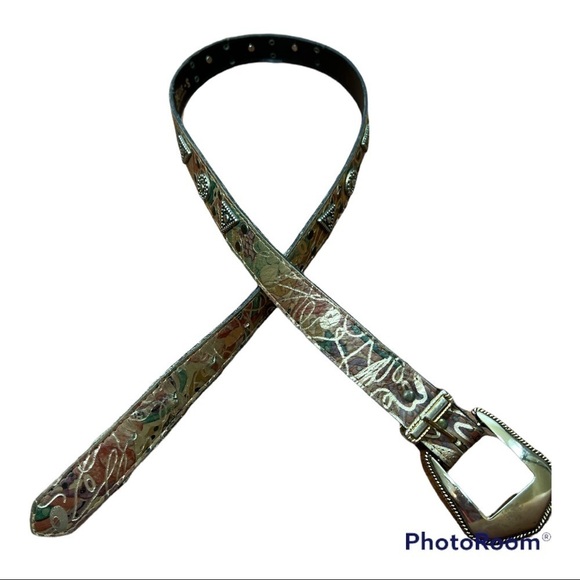 Elite Abstract Print Belt with Silver Tone Accents Sz Small - Picture 3 of 11